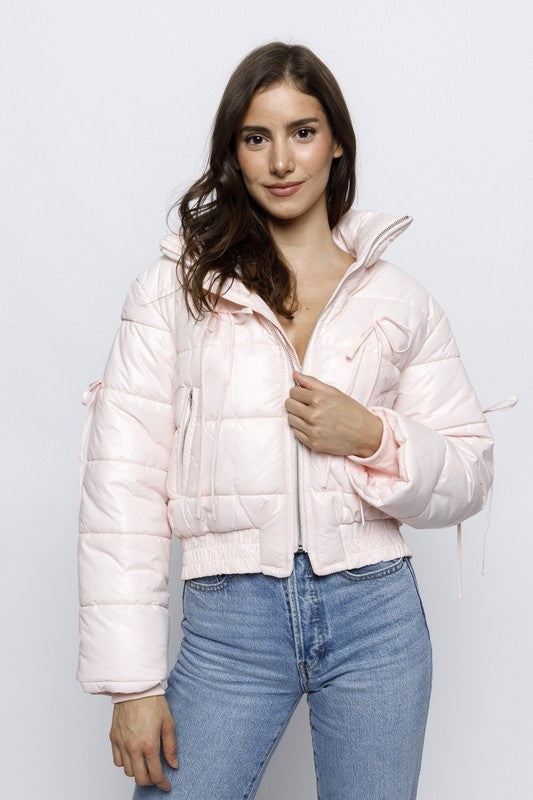 Ribbon Puffer Jacket, Pink Posh & P Boutique