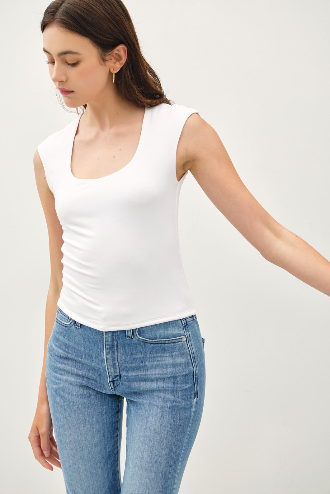 Rayon Scoop Neck Tank, Off White