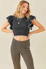 Load image into Gallery viewer, Henley Cropped Sweater, Black/White
