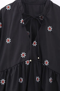 Floral Embroidered Long Sleeve Dress, Black