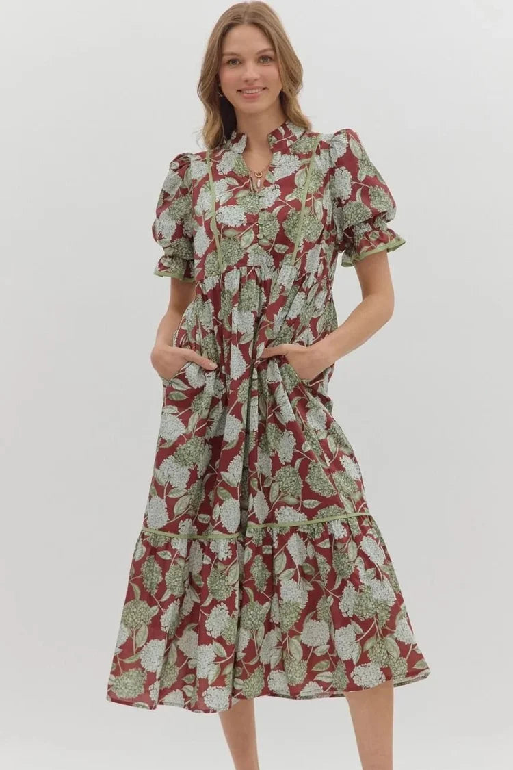 Burgundy Fall Floral Dress