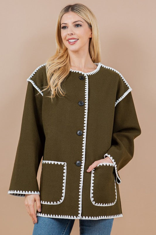 Oversized Embroidered Sweater, Olive