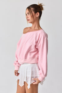 Off Shoulder Croped Sweatshirt,Pink