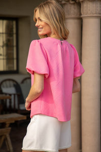 Bubble Short Sleeve Top, Pink