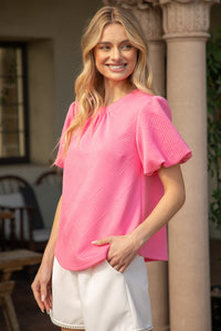 Bubble Short Sleeve Top, Pink