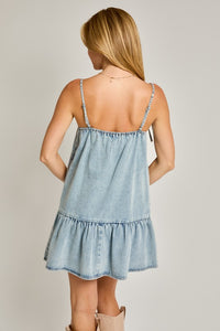 Tiered Denim Dress, Blue