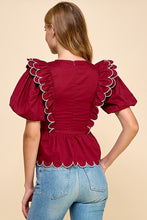 Load image into Gallery viewer, Scalloped Round Neck Top, Maroon
