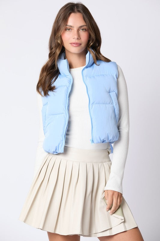 Cropped Puffer Vest, Blue