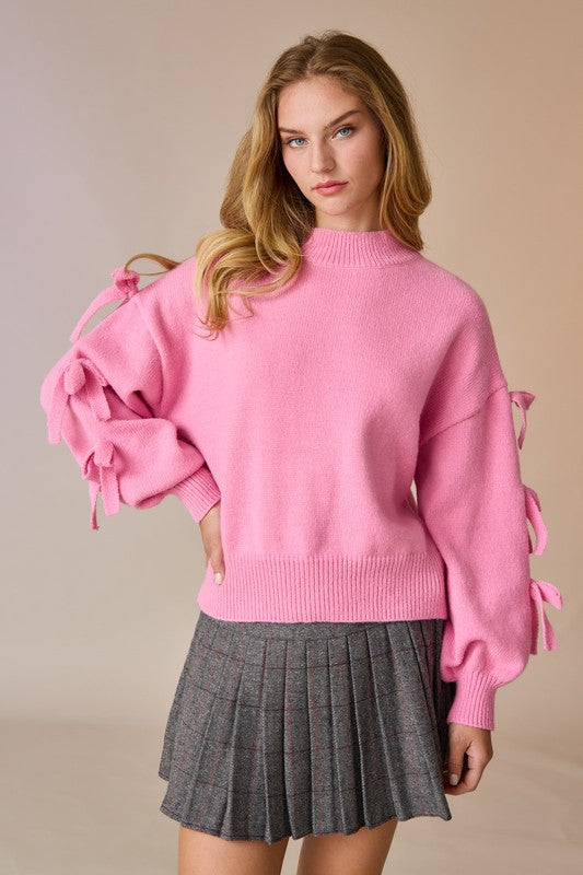 Aria Bow Sweater, Pink