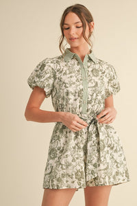 Ellie Floral Romper, Olive