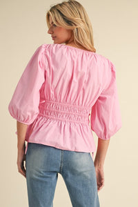 Poplin Waist Top, Pink