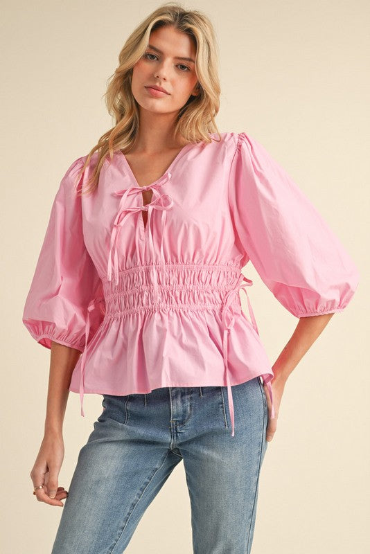 Poplin Waist Top, Pink