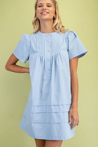 Poplin Puff Sleeve Dress, Light Blue
