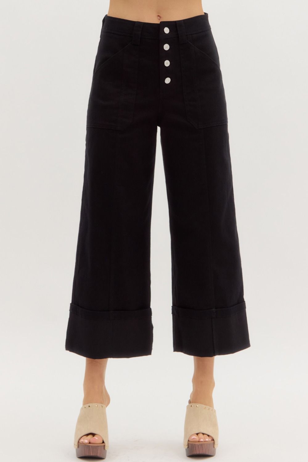 Cropped Wide Leg, Black