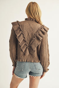 Solid Cable Sweater, Brown