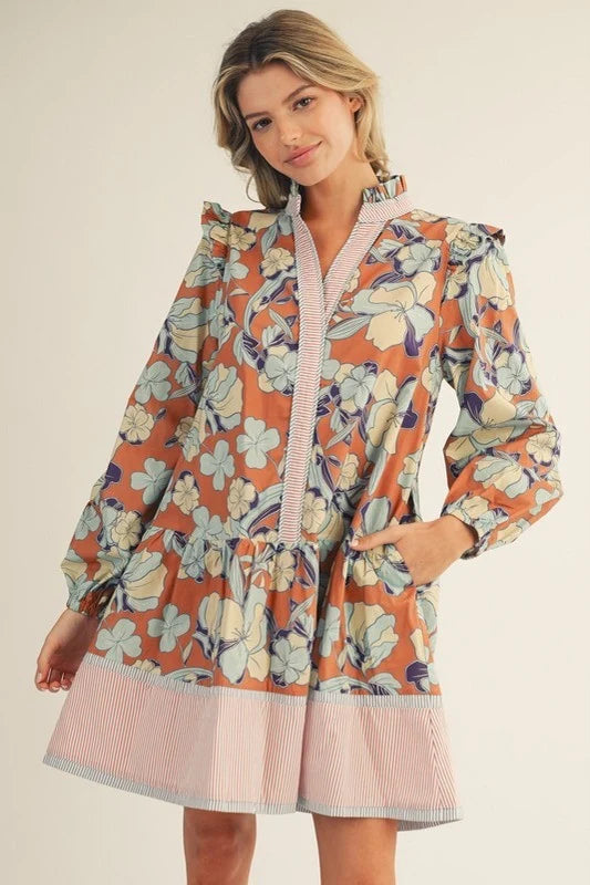 Floral Detailed Ruffle Dress