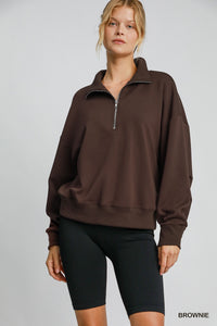 Luxeknit Half Zip Sweatshirt Top, Brown