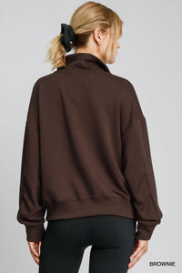 Luxeknit Half Zip Sweatshirt Top, Brown