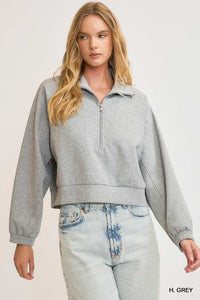 Luxeknit Half Zip Cropped Sweatshirt, Grey