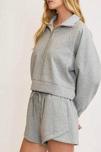 Luxeknit Half Zip Cropped Sweatshirt, Grey