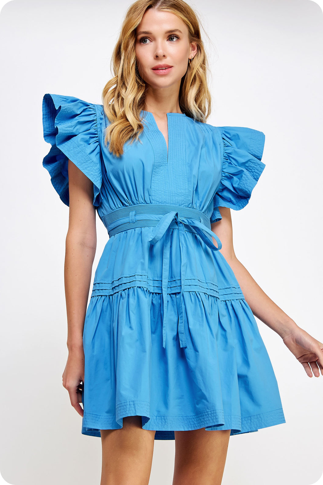 Flutter Sleeve Dress, Blue