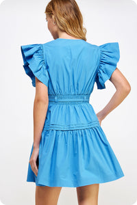 Flutter Sleeve Dress, Blue
