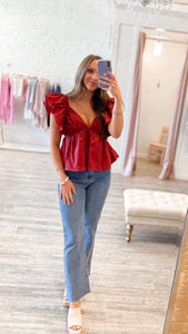 First Down Babydoll Top, Maroon