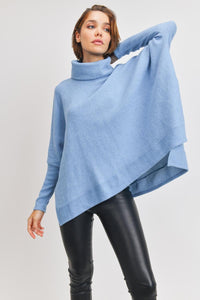 Brushed Cowl Turtle Neck Top, Blue