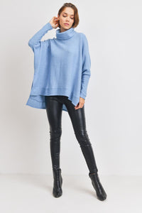 Brushed Cowl Turtle Neck Top, Blue