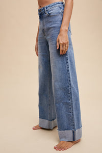 Cuffed High Rise Straight Jeans