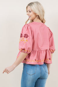 Embroidered Front Tie Top