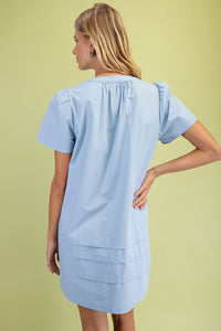 Poplin Puff Sleeve Dress, Light Blue