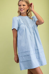 Poplin Puff Sleeve Dress, Light Blue