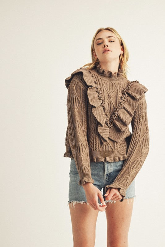 Solid Cable Sweater, Brown