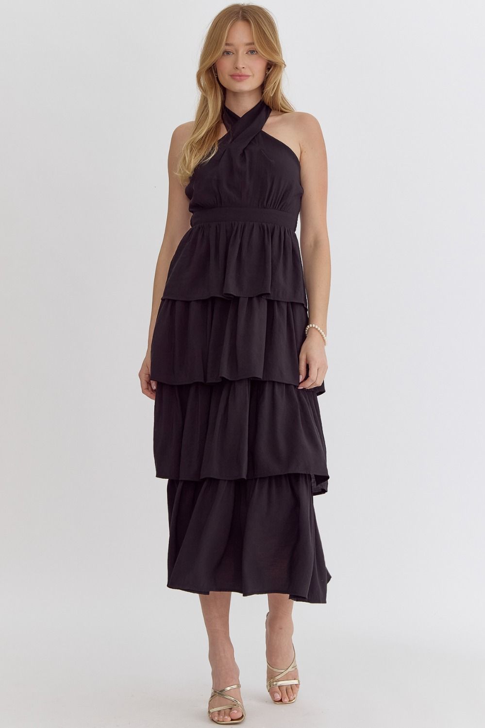 Tiered To Perfection Halter Dress, Black